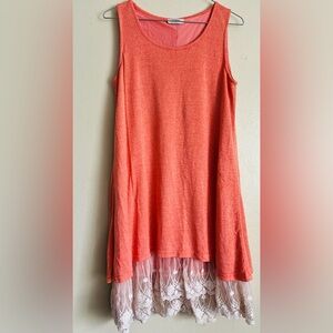 Umgee Coral Mini Dress with Lace Hem